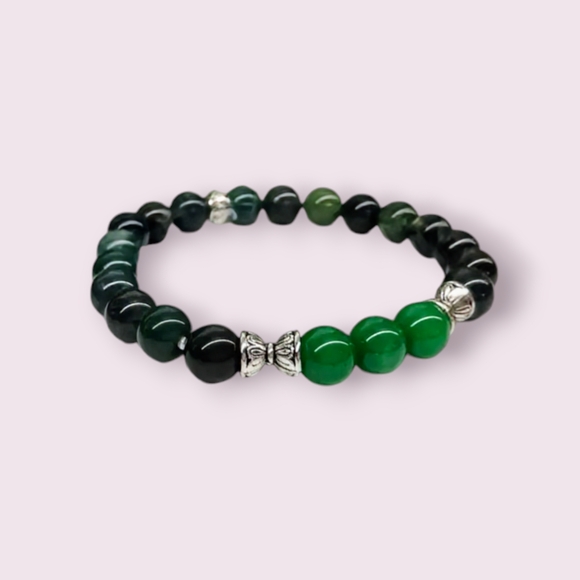 Handmade Natural Green Jade/ Moss Agate 8mm Beaded Stretchable Bracelet - Picture 3 of 4